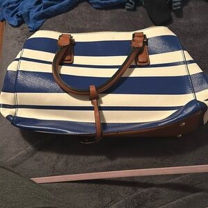 Blue and white striped handbag